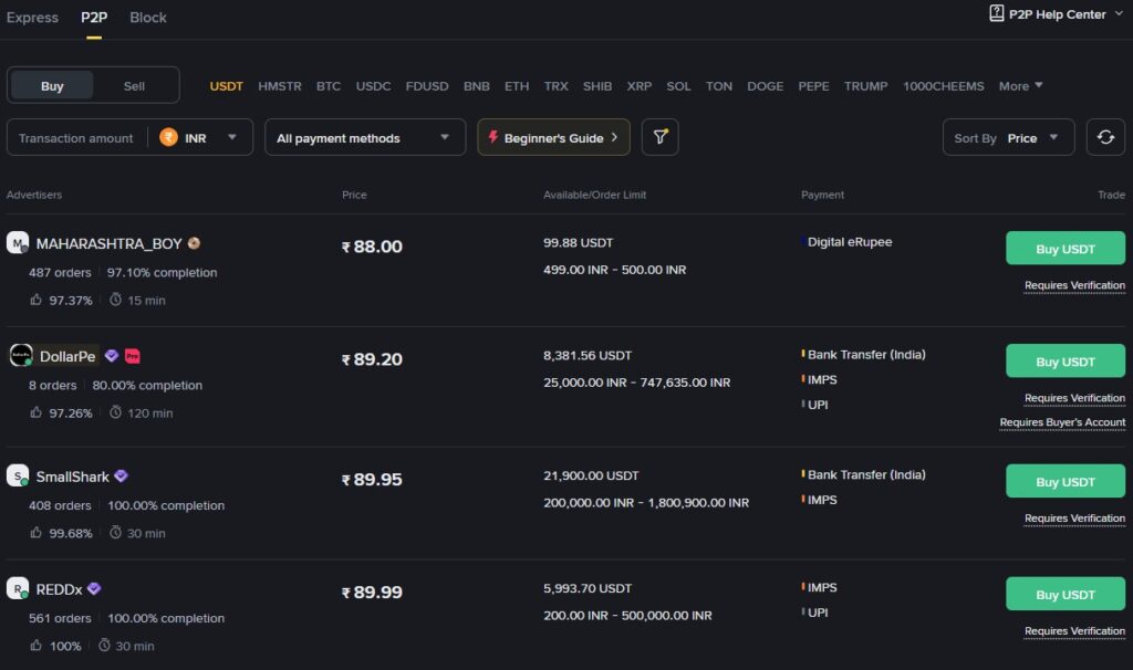 Binance P2P Trading Platform