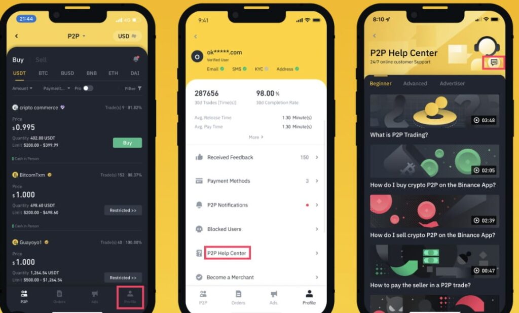P2P trading on binance app