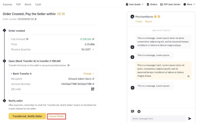 Transfer Notify Seller: Binance